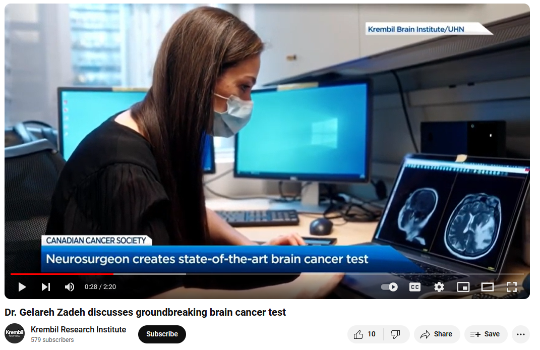 Dr. Gelareh Zadeh discusses groundbreaking brain cancer test - UHN Youtube